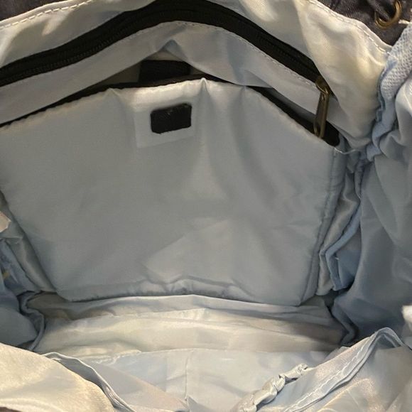 EUC‎ Unisex Blue Canvas Beige Leather Native Print Kelty Backpack - Picture 3 of 4